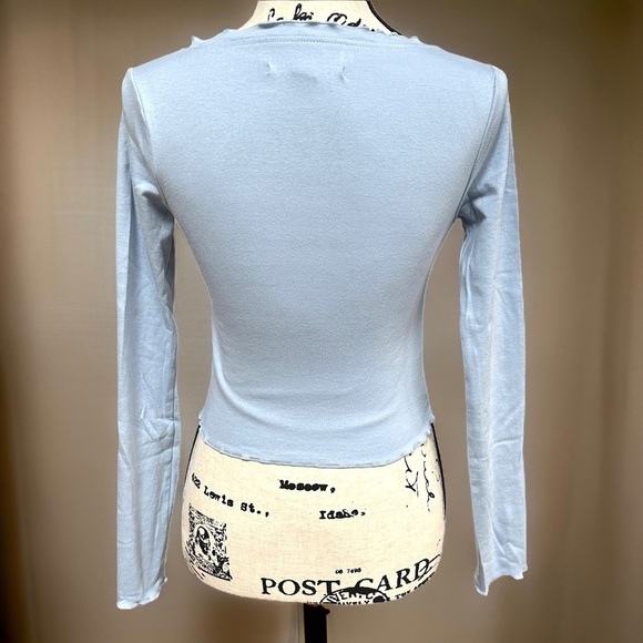 Kimchi Blue Urban Outfitters Light Blue Ribbed Ruffled Top XS - Picture 5 of 9